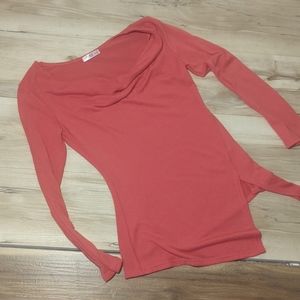 Coral colored cowl neck top